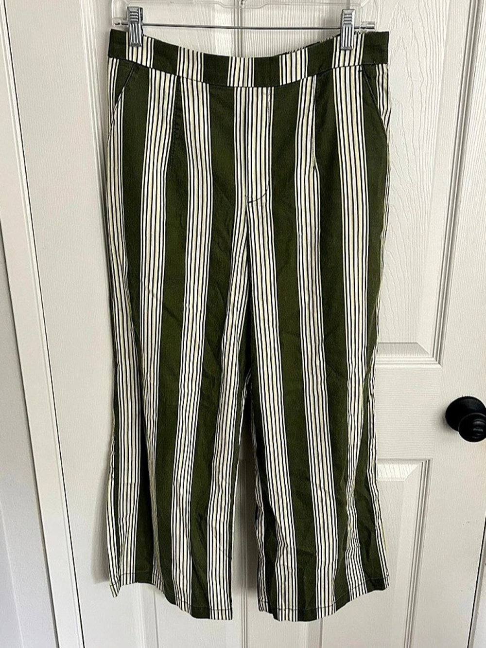 KUT from the Kloth High Rise Wide Leg Wide Leg Pants Green & White Stripes